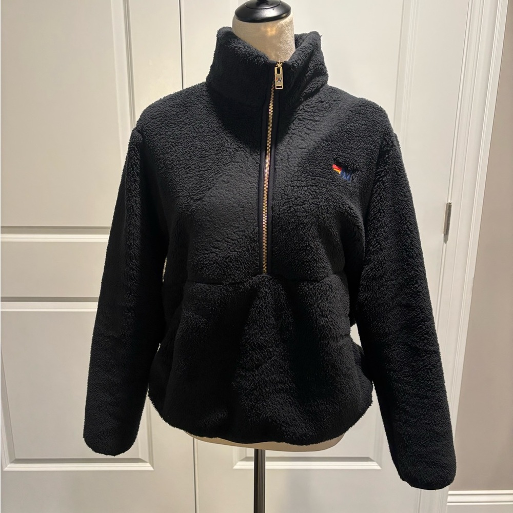 AVIATOR NATION- TEDDY UNISEX HALF ZIP JACKET - BLACK-S - Picture 4 of 6